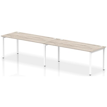 Impulse 2 Person Bench Desk, Side by Side, 2 x 1800mm (800mm Deep), White Frame, Grey Oak