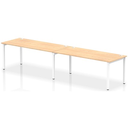 Impulse 2 Person Bench Desk, Side by Side, 2 x 1800mm (800mm Deep), White Frame, Maple