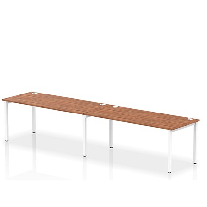 Impulse 2 Person Bench Desk, Side by Side, 2 x 1800mm (800mm Deep), White Frame, Walnut