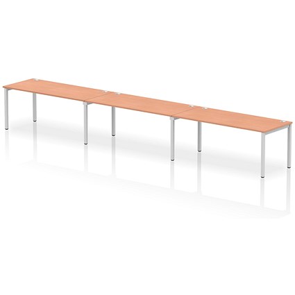 Impulse 3 Person Bench Desk, Side by Side, 3 x 1800mm (800mm Deep), Silver Frame, Beech