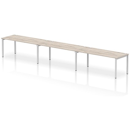 Impulse 3 Person Bench Desk, Side by Side, 3 x 1800mm (800mm Deep), Silver Frame, Grey Oak