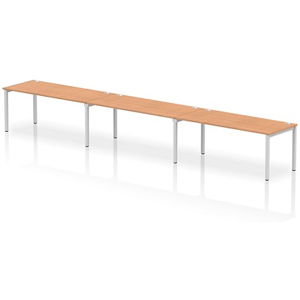 Impulse 3 Person Bench Desk, Side by Side, 3 x 1800mm (800mm Deep), Silver Frame, Oak