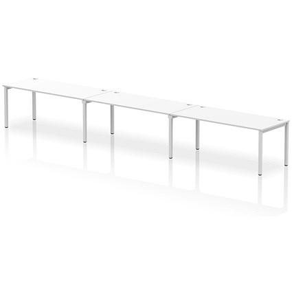 Impulse 3 Person Bench Desk, Side by Side, 3 x 1800mm (800mm Deep), Silver Frame, White