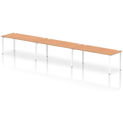 Impulse 3 Person Bench Desk, Side by Side, 3 x 1800mm (800mm Deep), White Frame, Oak