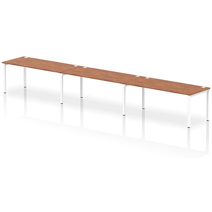 Impulse 3 Person Bench Desk, Side by Side, 3 x 1800mm (800mm Deep), White Frame, Walnut