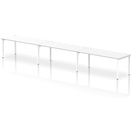 Impulse 3 Person Bench Desk, Side by Side, 3 x 1800mm (800mm Deep), White Frame, White