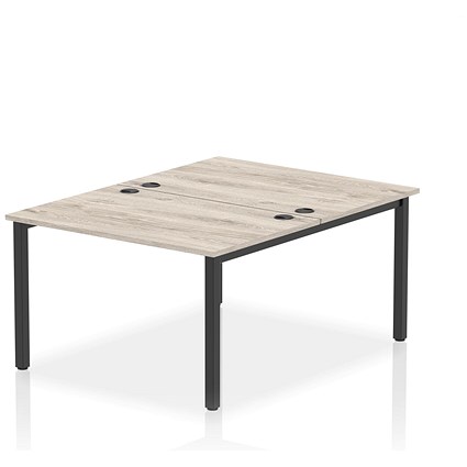 Impulse 2 Person Bench Desk, Back to Back, 2 x 1200mm (800mm Deep), Black Frame, Grey Oak