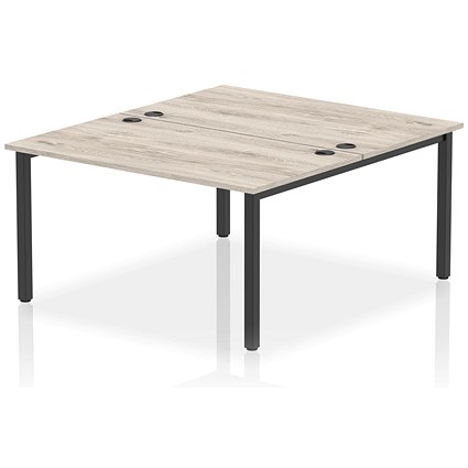 Impulse 2 Person Bench Desk, Back to Back, 2 x 1400mm (800mm Deep), Black Frame, Grey Oak