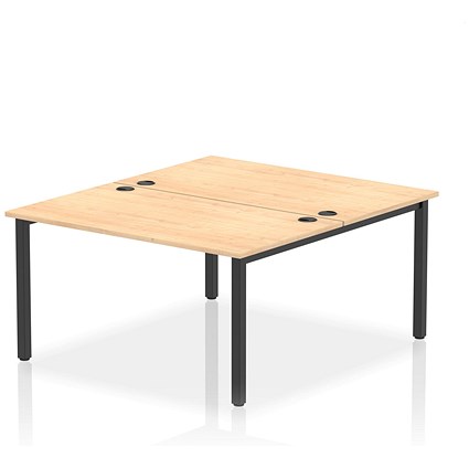 Impulse 2 Person Bench Desk, Back to Back, 2 x 1400mm (800mm Deep), Black Frame, Maple