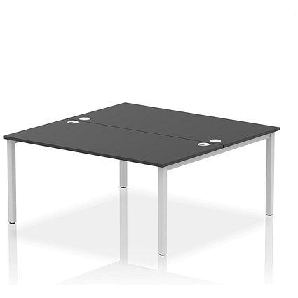 Impulse 2 Person Bench Desk, Back to Back, 2 x 1600mm (800mm Deep), Silver Frame, Black