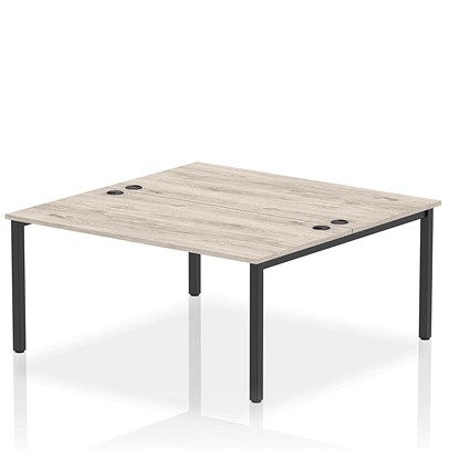 Impulse 2 Person Bench Desk, Back to Back, 2 x 1600mm (800mm Deep), Black Frame, Grey Oak