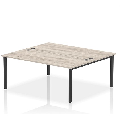 Impulse 2 Person Bench Desk, Back to Back, 2 x 1800mm (800mm Deep), Black Frame, Grey Oak