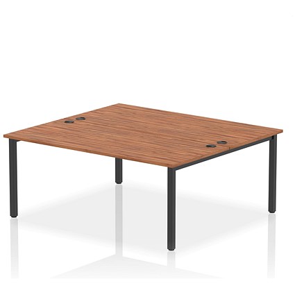 Impulse 2 Person Bench Desk, Back to Back, 2 x 1800mm (800mm Deep), Black Frame, Walnut