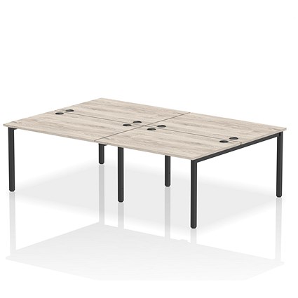 Impulse 4 Person Bench Desk, Back to Back, 4 x 1200mm (800mm Deep), Black Frame, Grey Oak