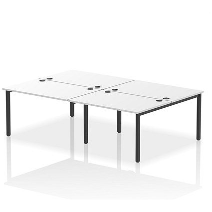 Impulse 4 Person Bench Desk, Back to Back, 4 x 1200mm (800mm Deep), Black Frame, White