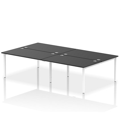 Impulse 4 Person Bench Desk, Back to Back, 4 x 1400mm (800mm Deep), White Frame, Black