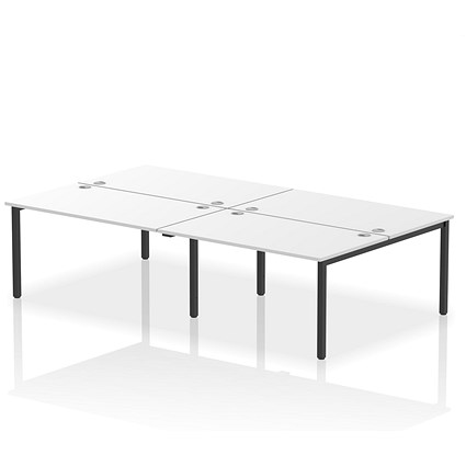 Impulse 4 Person Bench Desk, Back to Back, 4 x 1400mm (800mm Deep), Black Frame, White