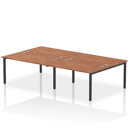 Impulse 4 Person Bench Desk, Back to Back, 4 x 1400mm (800mm Deep), Black Frame, Walnut