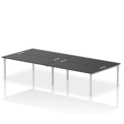 Impulse 4 Person Bench Desk, Back to Back, 4 x 1800mm (800mm Deep), Silver Frame, Black