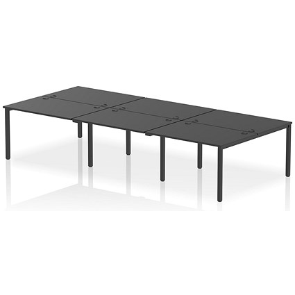 Impulse 6 Person Bench Desk, Back to Back, 6 x 1200mm (800mm Deep), Black Frame, Black