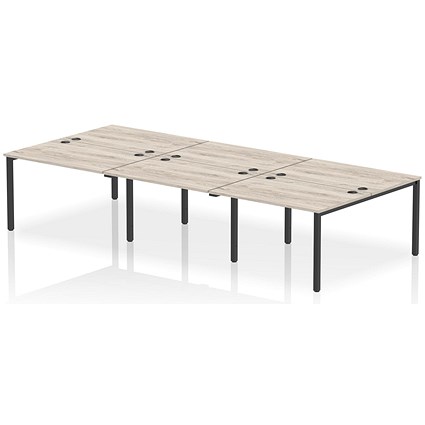 Impulse 6 Person Bench Desk, Back to Back, 6 x 1200mm (800mm Deep), Black Frame, Grey Oak