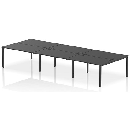 Impulse 6 Person Bench Desk, Back to Back, 6 x 1400mm (800mm Deep), Black Frame, Black