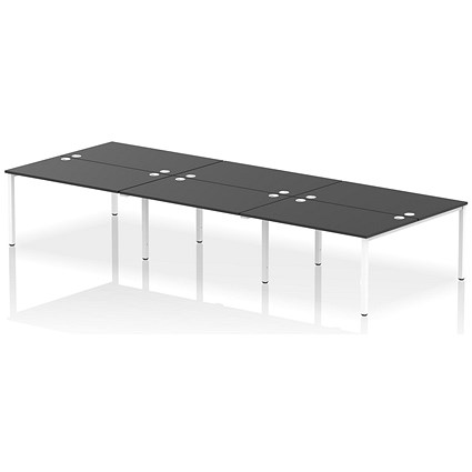 Impulse 6 Person Bench Desk, Back to Back, 6 x 1400mm (800mm Deep), White Frame, Black