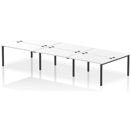 Impulse 6 Person Bench Desk, Back to Back, 6 x 1400mm (800mm Deep), Black Frame, White