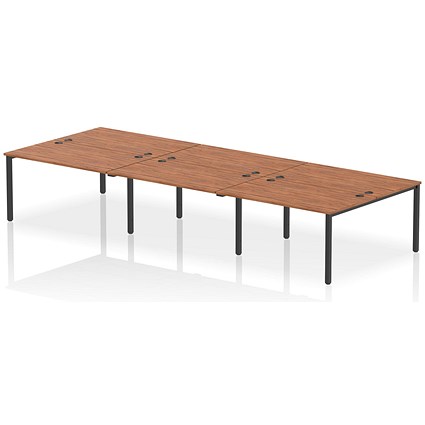 Impulse 6 Person Bench Desk, Back to Back, 6 x 1400mm (800mm Deep), Black Frame, Walnut