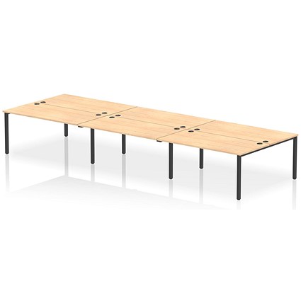 Impulse 6 Person Bench Desk, Back to Back, 6 x 1600mm (800mm Deep), Black Frame, Maple