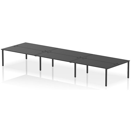 Impulse 6 Person Bench Desk, Back to Back, 6 x 1800mm (800mm Deep), Black Frame, Black