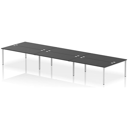 Impulse 6 Person Bench Desk, Back to Back, 6 x 1800mm (800mm Deep), Silver Frame, Black