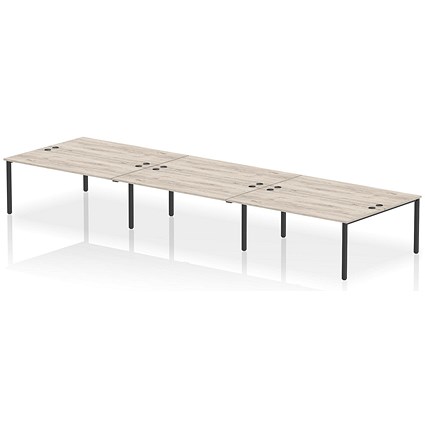 Impulse 6 Person Bench Desk, Back to Back, 6 x 1800mm (800mm Deep), Black Frame, Grey Oak