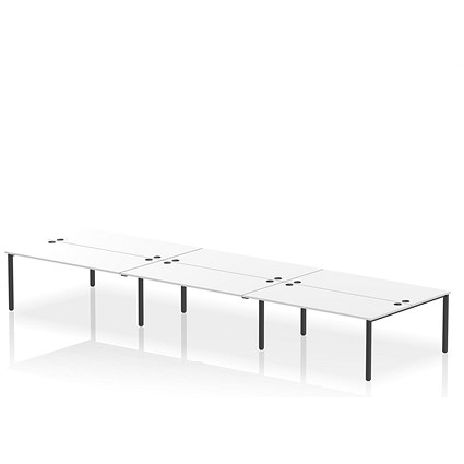 Impulse 6 Person Bench Desk, Back to Back, 6 x 1800mm (800mm Deep), Black Frame, White