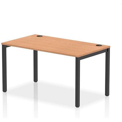 Impulse 1 Person Bench Desk, 1400mm (800mm Deep), Black Frame, Oak