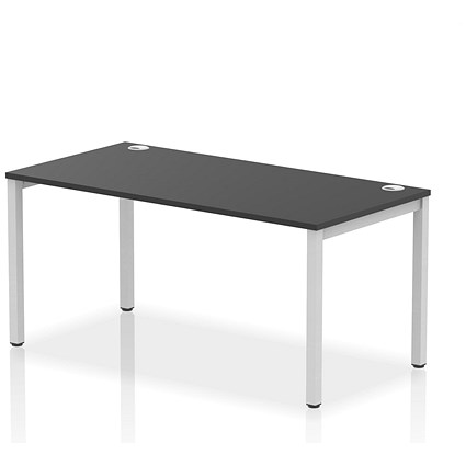 Impulse 1 Person Bench Desk, 1600mm (800mm Deep), Silver Frame, Black