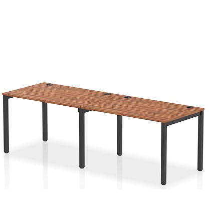 Impulse 2 Person Bench Desk, Side by Side, 2 x 1200mm (800mm Deep), Black Frame, Walnut