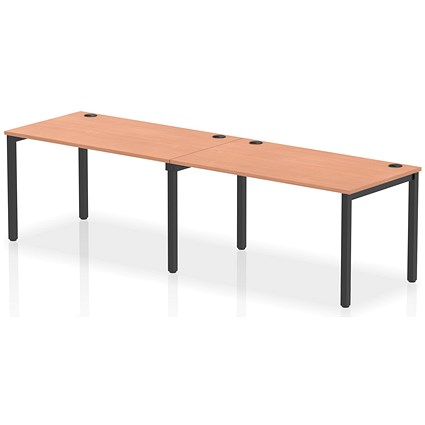 Impulse 2 Person Bench Desk, Side by Side, 2 x 1400mm (800mm Deep), Black Frame, Beech