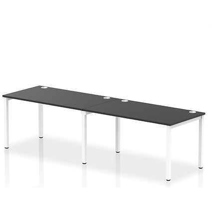 Impulse 2 Person Bench Desk, Side by Side, 2 x 1400mm (800mm Deep), White Frame, Black