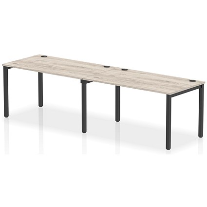 Impulse 2 Person Bench Desk, Side by Side, 2 x 1400mm (800mm Deep), Black Frame, Grey Oak