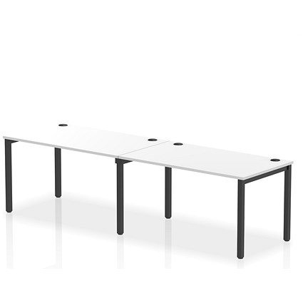 Impulse 2 Person Bench Desk, Side by Side, 2 x 1400mm (800mm Deep), Black Frame, White