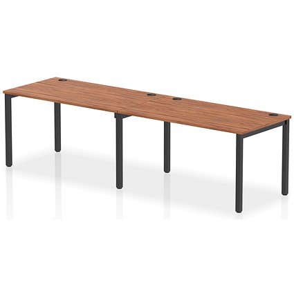 Impulse 2 Person Bench Desk, Side by Side, 2 x 1400mm (800mm Deep), Black Frame, Walnut