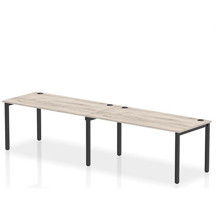 Impulse 2 Person Bench Desk, Side by Side, 2 x 1600mm (800mm Deep), Black Frame, Grey Oak