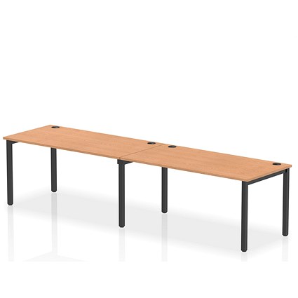 Impulse 2 Person Bench Desk, Side by Side, 2 x 1600mm (800mm Deep), Black Frame, Oak