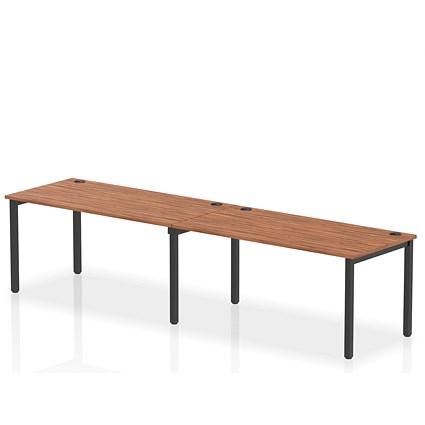 Impulse 2 Person Bench Desk, Side by Side, 2 x 1600mm (800mm Deep), Black Frame, Walnut