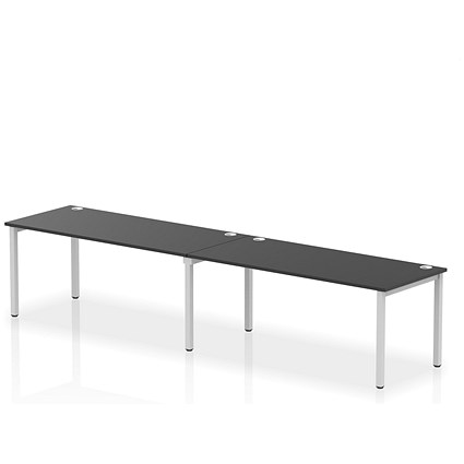 Impulse 2 Person Bench Desk, Side by Side, 2 x 1800mm (800mm Deep), Silver Frame, Black