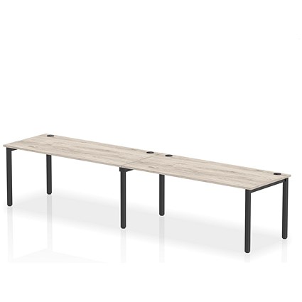 Impulse 2 Person Bench Desk, Side by Side, 2 x 1800mm (800mm Deep), Black Frame, Grey Oak