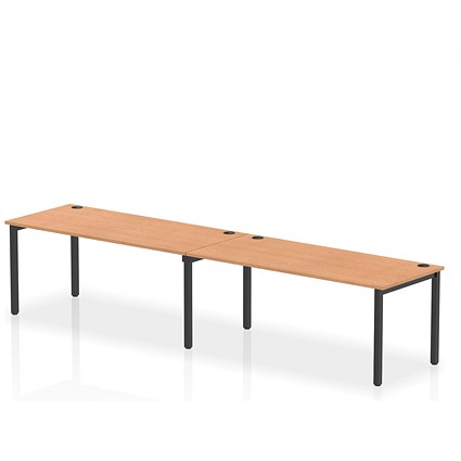 Impulse 2 Person Bench Desk, Side by Side, 2 x 1800mm (800mm Deep), Black Frame, Oak