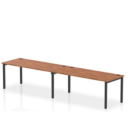 Impulse 2 Person Bench Desk, Side by Side, 2 x 1800mm (800mm Deep), Black Frame, Walnut