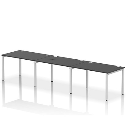 Impulse 3 Person Bench Desk, Side by Side, 3 x 1200mm (800mm Deep), Silver Frame, Black